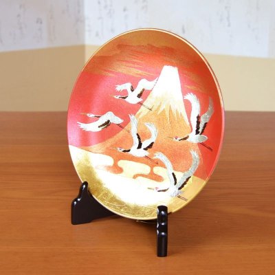 Photo3: Mt.Fuji and Cranes Gold Leaf Decorative Plate 19cm | Tatsuro Ono's  work in Kozan Kiln