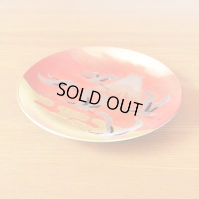 Photo5: Mt.Fuji and Cranes Gold Leaf Decorative Plate 19cm | Tatsuro Ono's  work in Kozan Kiln