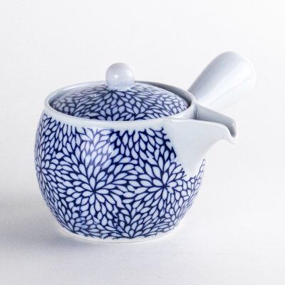 Photo1: Teapot Kyusu Kikka Blue Chrysanthemum