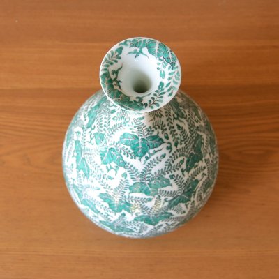 Photo2: Vase Green Paulownia leaves | Fukuji Kitamura Traditional Craftsperson work