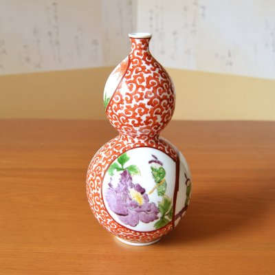 Photo3: Vase Gourd Shape Seasonal Flowers and Children | Fukuji Kitamura Traditional Craftsperson work