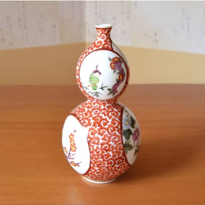 Photo5: Vase Gourd Shape Seasonal Flowers and Children | Fukuji Kitamura Traditional Craftsperson work