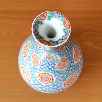 Photo3: Large Vase Somenishiki Botan Peony flower | Fukuji Kitamura Traditional Craftsperson work