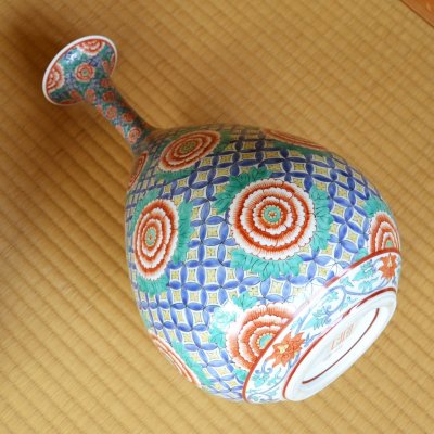 Photo6: Large Vase Somenishiki Botan Peony flower | Fukuji Kitamura Traditional Craftsperson work
