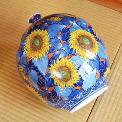 Photo4: Large Vase Somenishiki Himawari Sunflower | Kousai Kasahara Traditional Craftsperson work