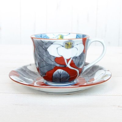 Photo2: Coffee Cup and Saucer Yuka Red