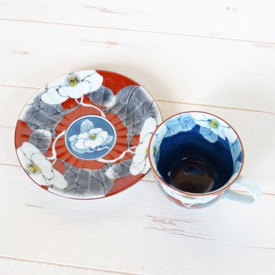 Photo3: Coffee Cup and Saucer Yuka Red