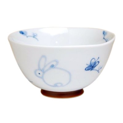 [Made in Japan] Icchin hana usagi rabbit (Blue) rice bowl