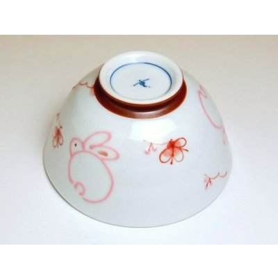 Photo3: Rice Bowl Icchin hana usagi Rabbit (Red)