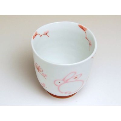 Photo2: Yunomi Tea Cup for Green Tea Icchin usagi Rabbit (Red)