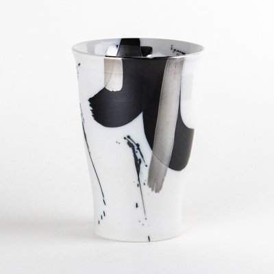 Photo1: Ceramic Beer Glass Zebra Ginsai Silver