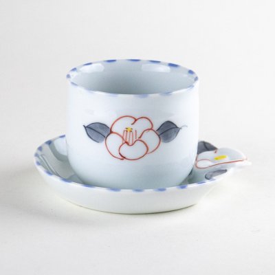 Photo1: Yunomi Tea Cup for Green Tea Tokusa flower with Saucer