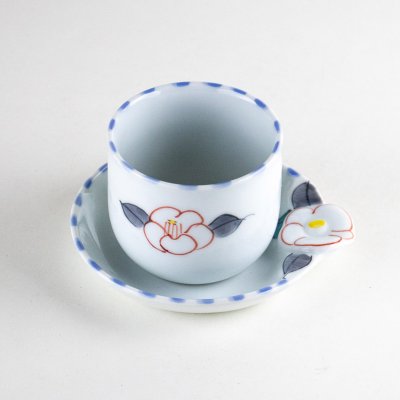 Photo2: Yunomi Tea Cup for Green Tea Tokusa flower with Saucer