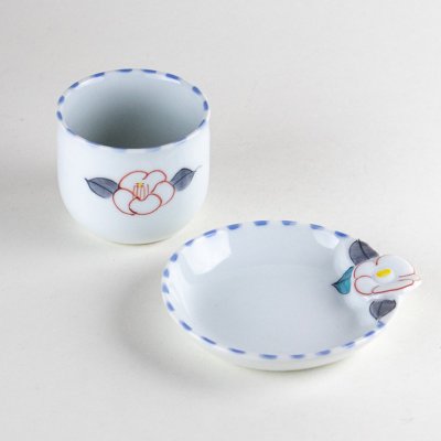 Photo3: Yunomi Tea Cup for Green Tea Tokusa flower with Saucer