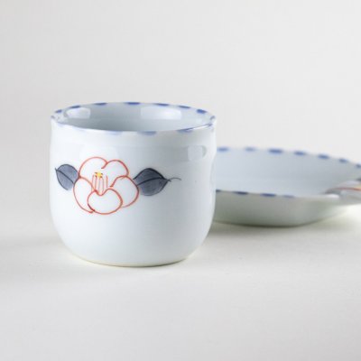 Photo4: Yunomi Tea Cup for Green Tea Tokusa flower with Saucer