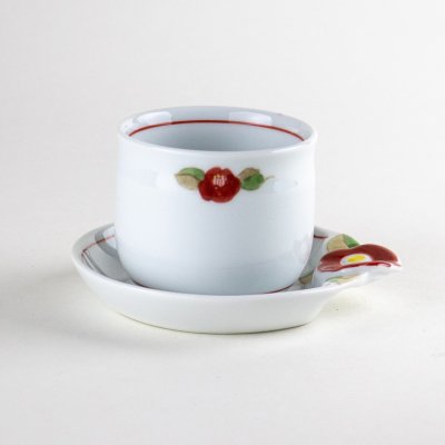 Photo1: Yunomi Tea Cup for Green Tea Line flower with Saucer