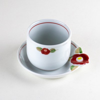 Photo2: Yunomi Tea Cup for Green Tea Line flower with Saucer