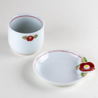 Photo3: Yunomi Tea Cup for Green Tea Line flower with Saucer