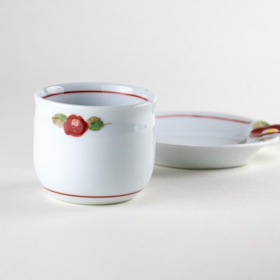 Photo4: Yunomi Tea Cup for Green Tea Line flower with Saucer