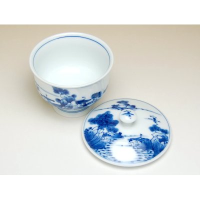 Photo2: Yunomi Tea Cup with Lid for Green Tea Sansui Landscape