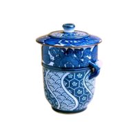 Yunomi Tea Cup with Lid for Green Tea Kacho Ikkan-jin (Blue)