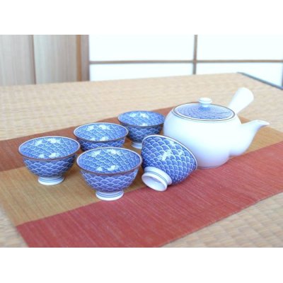 Photo1: Tea set for Green Tea 1 pc Teapot and 5 pcs Cups Seigaiha