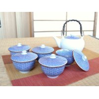 Tea set for Green Tea 1 pc Teapot Dobin and 5 pcs Cups Seigaiha