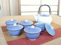 Tea set for Green Tea 1 pc Teapot Dobin and 5 pcs Cups Seigaiha