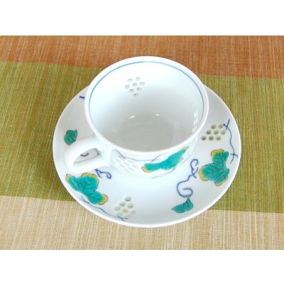 Photo3: Coffee Cup and Saucer Openwork Suisho budou Grape (Blue)