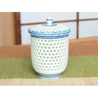 Photo2: Yunomi Tea Cup for Green Tea Suishocho Seigaiha with Lid (Large)