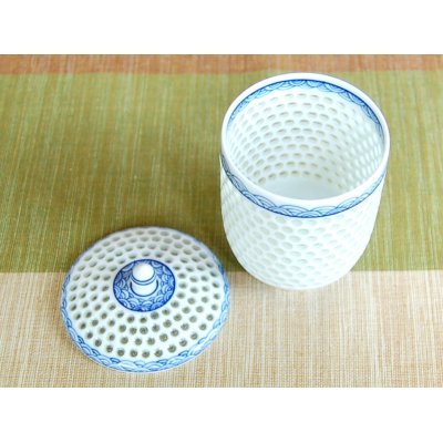 Photo3: Yunomi Tea Cup for Green Tea Suishocho Seigaiha with Lid (Large)