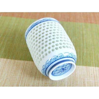 Photo4: Yunomi Tea Cup for Green Tea Suishocho Seigaiha with Lid (Large)