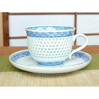 Photo2: Coffee Cup and Saucer Openwork Suisho seikainami