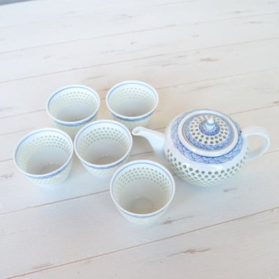 Photo3: Tea set for Green Tea 1 pc Teapot and 5 pcs Cups Suisho seigaiha in wooden box