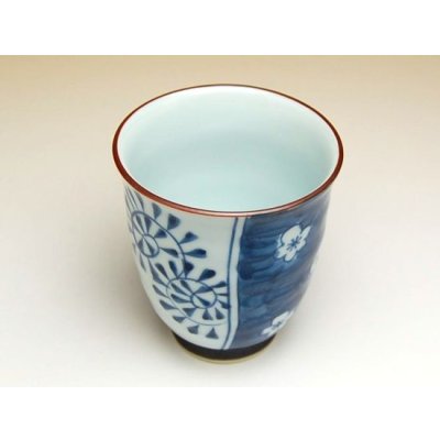 Photo3: Yunomi Tea Cup for Green Tea Umedami karakusa (Blue)