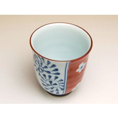 Photo3: Yunomi Tea Cup for Green Tea Umedami karakusa (Red)