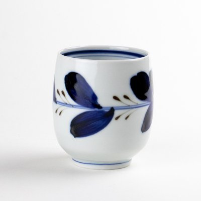 Photo1: Yunomi Tea Cup for Green Tea Leaf Blue
