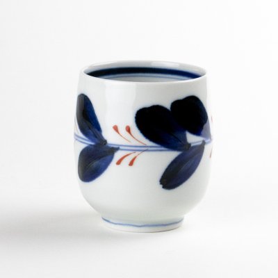 Photo1: Yunomi Tea Cup for Green Tea Leaf Red