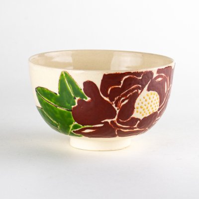 Photo2: Tea Bowl Kiriko botan in wooden box
