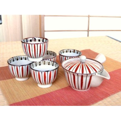 Photo1: Tea set for Green Tea 1 pc Teapot and 5 pcs Cups Kyo-tokusa