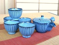 Tea set for Green Tea 1 pc Teapot and 5 pcs Cups Shinko Blue