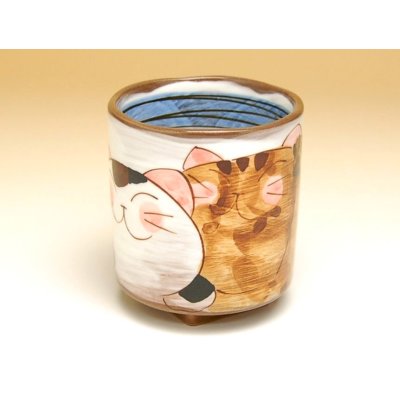 Photo2: Yunomi Tea Cup for Green Tea Nakayoshi neko Cats (Blue)