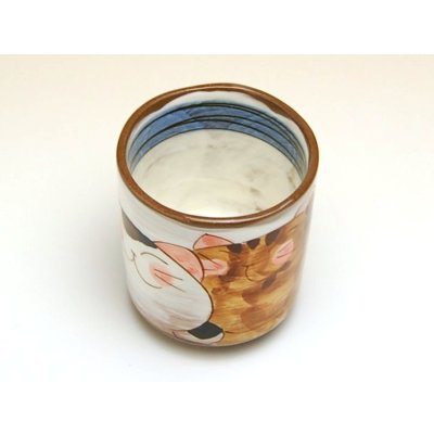 Photo4: Yunomi Tea Cup for Green Tea Nakayoshi neko Cats (Blue)