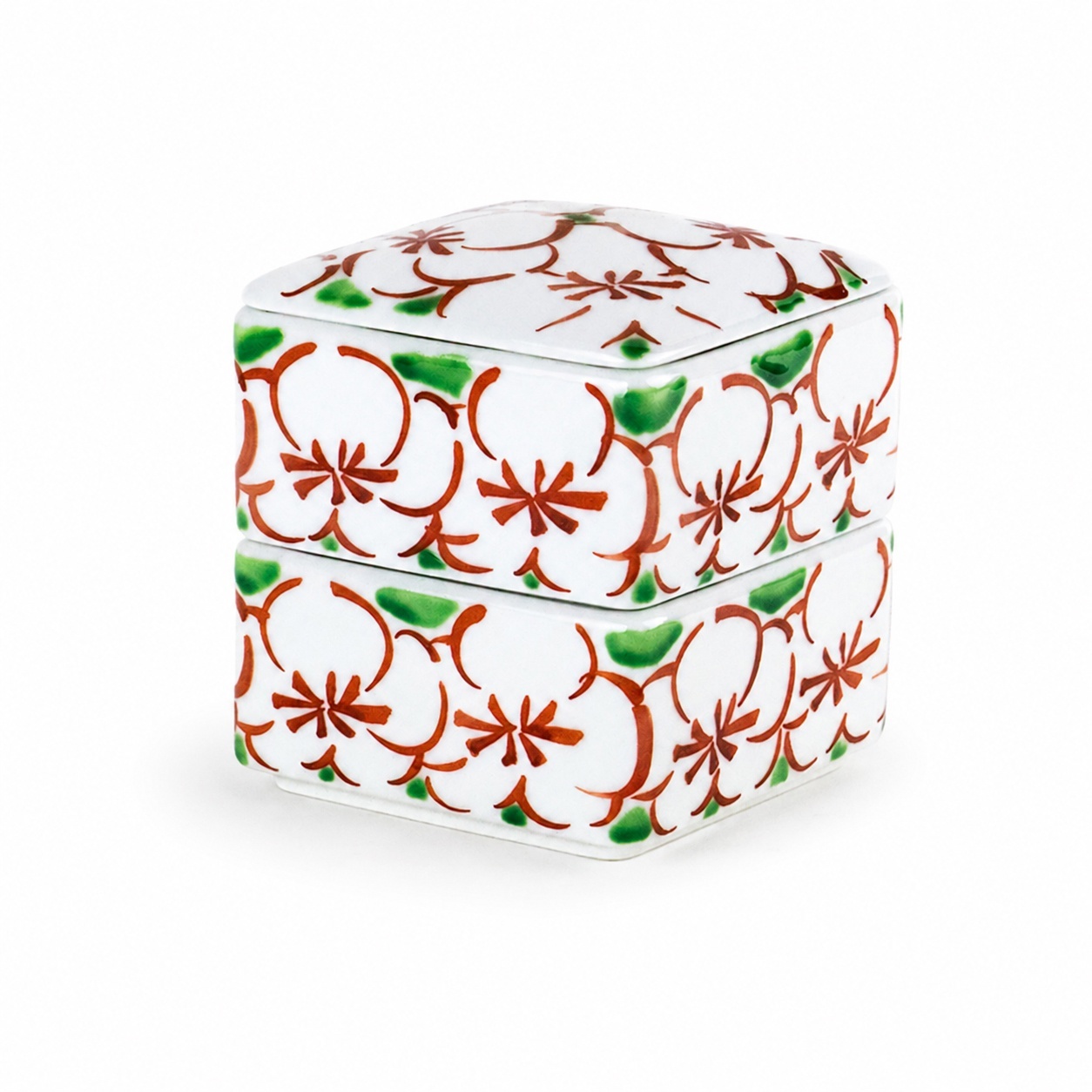 Two-tiered Arita bowl decorated with red and green enamels