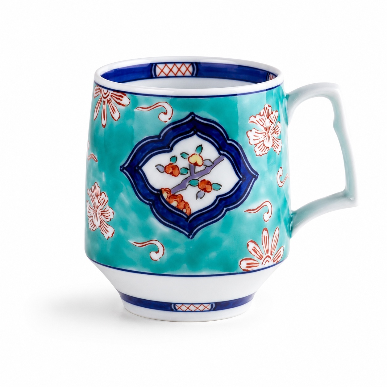 Arita mug decorated with green overglaze enamel