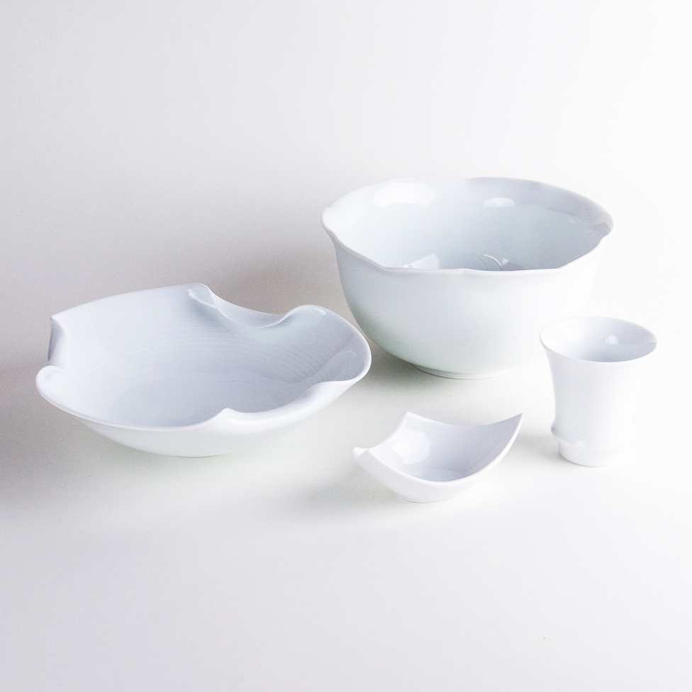 Collection of Hakuji white porcelain bowls and sake ware