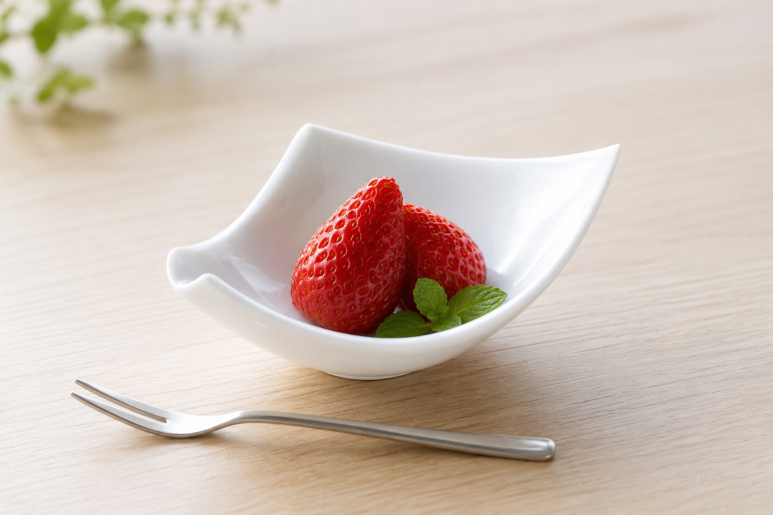 Strawberries served in a small Hakuji white porcelain bowl