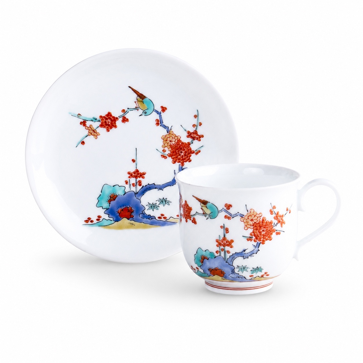 Painted design on a Kakiemon cup and saucer