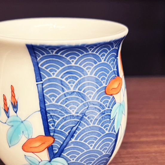 Seigaiha wave pattern on a Nabeshima-style teacup