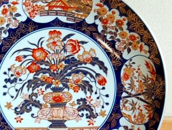 Photo2: Decorative Plate with Stand (30cm) Kinran hanamori (2)